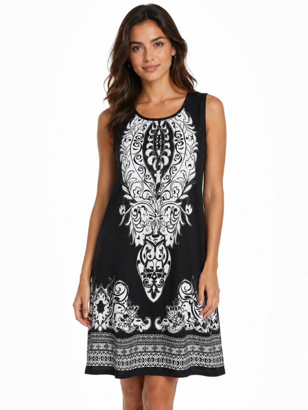 Notations B&W Damask Print Sleeveless Dress NWT